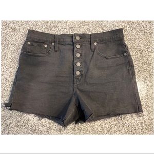 Madewell 5 Button Black Frayed Denim Shorts